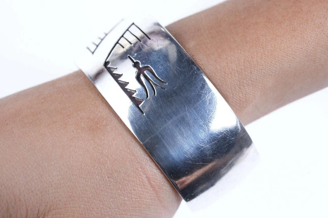 Heavy Vintage Native American Sterling Shadowbox cuff bracelet - Estate Fresh Austin