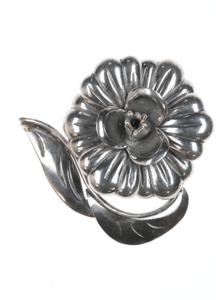 Hector Aguilar Taxco 940 silver 3d flower pin with leaves - Estate Fresh Austin