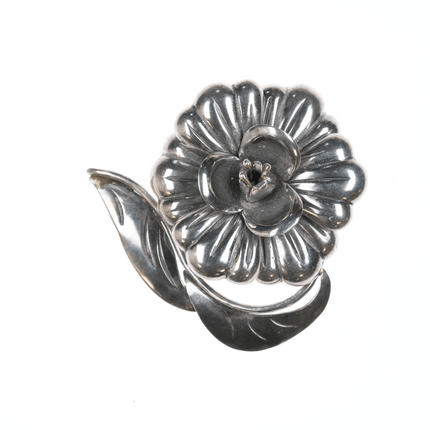 Hector Aguilar Taxco 940 silver 3d flower pin with leaves - Estate Fresh Austin