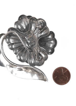 Hector Aguilar Taxco 940 silver 3d flower pin with leaves - Estate Fresh Austin