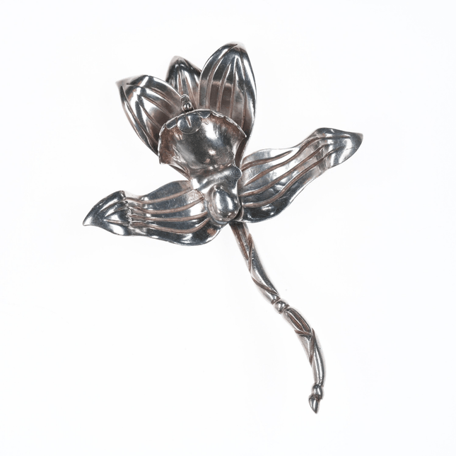 Hector Aguilar Taxco 940 silver 3d orchid pin - Estate Fresh Austin