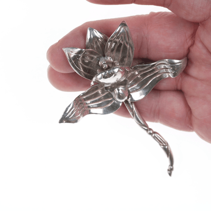 Hector Aguilar Taxco 940 silver 3d orchid pin - Estate Fresh Austin