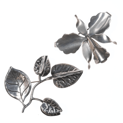 Hector Aguilar Taxco 940 silver Orchid and botanical pins - Estate Fresh Austin