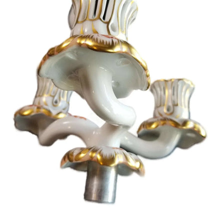 Herend Fortuna Candleabra Rust Butterflies Chinoiserie Pattern Gilding Peach Bor - Estate Fresh Austin