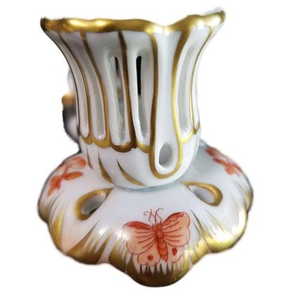 Herend Fortuna Candleabra Rust Butterflies Chinoiserie Pattern Gilding Peach Bor - Estate Fresh Austin