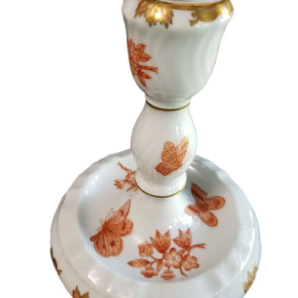 Herend Fortuna Candleabra Rust Butterflies Chinoiserie Pattern Gilding Peach Bor - Estate Fresh Austin
