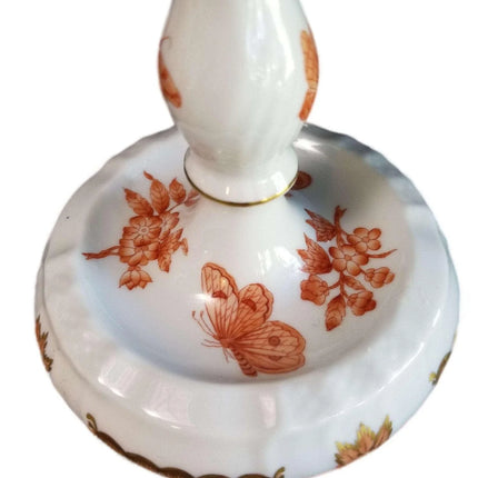 Herend Fortuna Candleabra Rust Butterflies Chinoiserie Pattern Gilding Peach Bor - Estate Fresh Austin