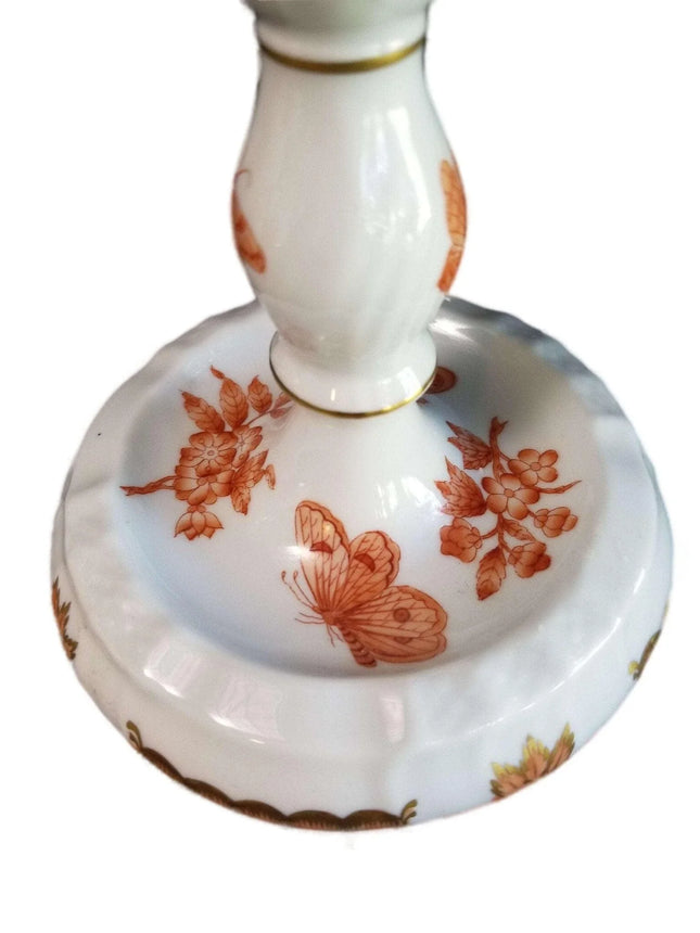 Herend Fortuna Candleabra Rust Butterflies Chinoiserie Pattern Gilding Peach Bor - Estate Fresh Austin