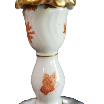 Herend Fortuna Candleabra Rust Butterflies Chinoiserie Pattern Gilding Peach Bor - Estate Fresh Austin