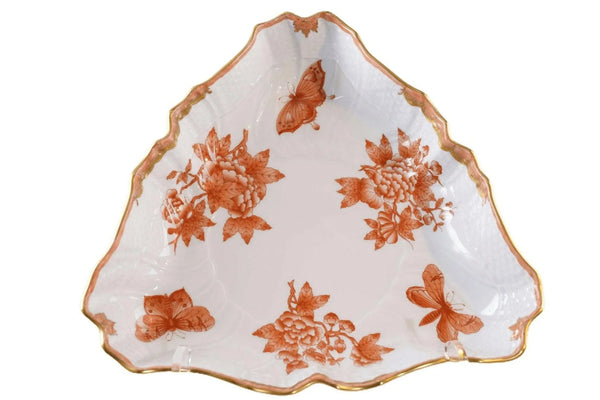 Herend Fortuna Triangular Vegetable Bowl Rust Butterflies Chinoiserie ...