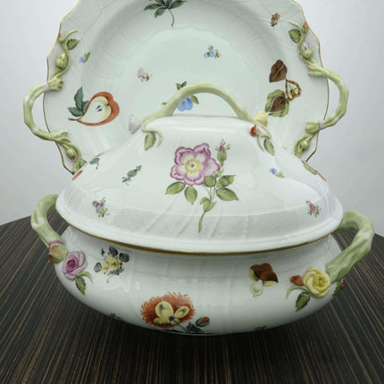 Herend Fruits and Flowers Soup Tureen with Huge Platter/Underplate - Estate Fresh Austin