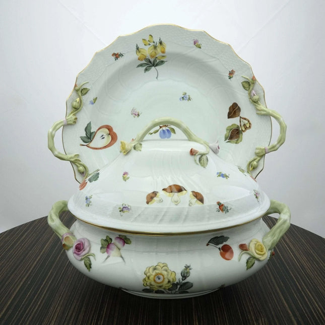 Herend Fruits and Flowers Soup Tureen with Huge Platter/Underplate - Estate Fresh Austin