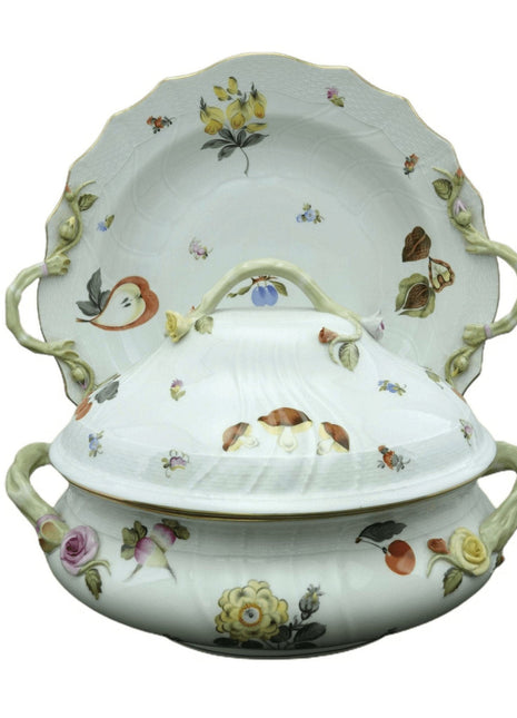 Herend Fruits and Flowers Soup Tureen with Huge Platter/Underplate - Estate Fresh Austin