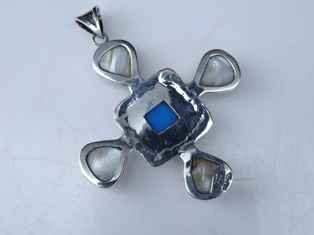 HOB Mexican sterling Silver Cross pendant w/Mother of pearl - Estate Fresh Austin