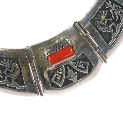 Hopi Overlay Mediterranean coral bib necklace in sterling - Estate Fresh Austin