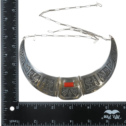 Hopi Overlay Mediterranean coral bib necklace in sterling - Estate Fresh Austin