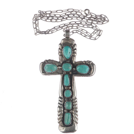 Horace Iule (1901-1978) Zuni Huge cast sterling and turquoise cross pendant - Estate Fresh Austin