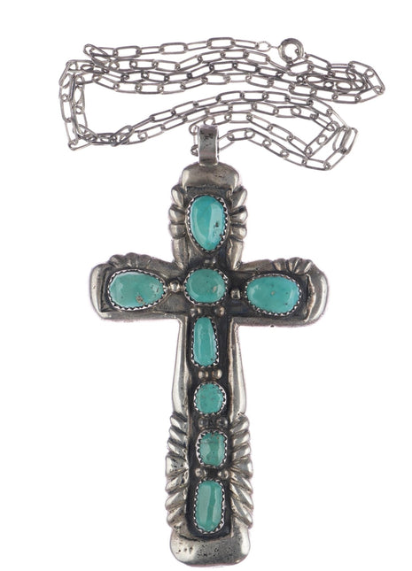 Horace Iule (1901 - 1978) Zuni Huge cast sterling and turquoise cross pendant - Estate Fresh Austin