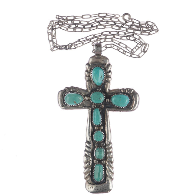 Horace Iule (1901 - 1978) Zuni Huge cast sterling and turquoise cross pendant - Estate Fresh Austin