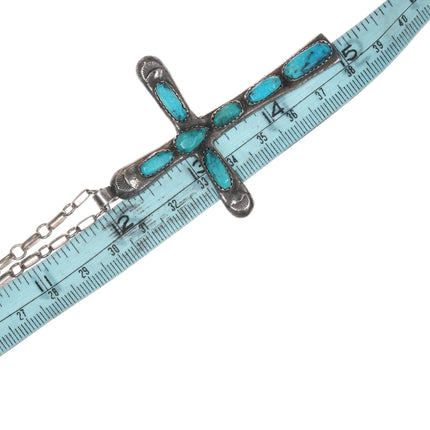 Horace Iule Zuni (1901-1978) Large silver and turquoise cross w/Necklace - Estate Fresh Austin