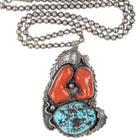 Huge 1970's R Williams Native American sterling turquoise coral pendant necklace - Estate Fresh Austin