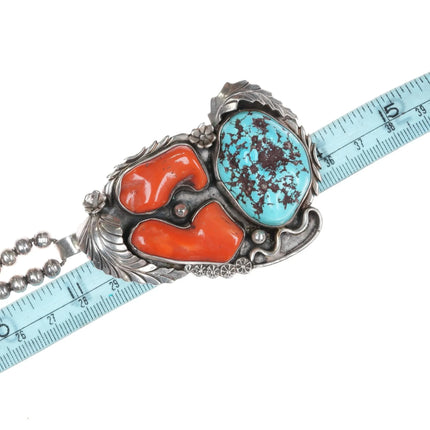 Huge 1970's R Williams Native American sterling turquoise coral pendant necklace - Estate Fresh Austin