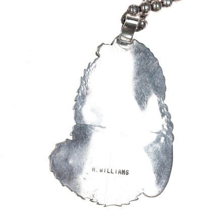 Huge 1970's R Williams Native American sterling turquoise coral pendant necklace - Estate Fresh Austin