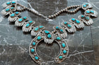 HUGE 499 gram Vintage Navajo Sterling and Turquoise Squash Blossom Necklace - Estate Fresh Austin