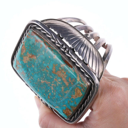 6.625" 306ct Vintage Navajo Silver and Turquoise bracelet Huge - Estate Fresh Austin