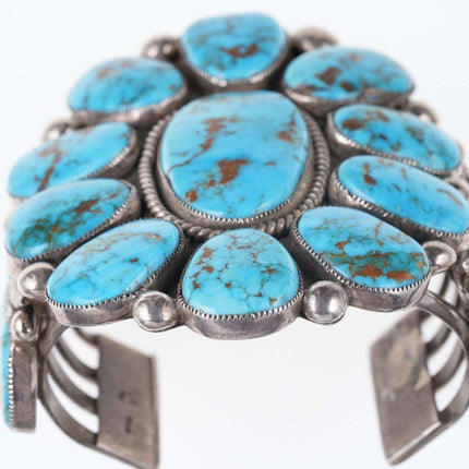 Huge 7.25" Robert and Bernice Leekya Sterling/turquoise cuff bracelet - Estate Fresh Austin