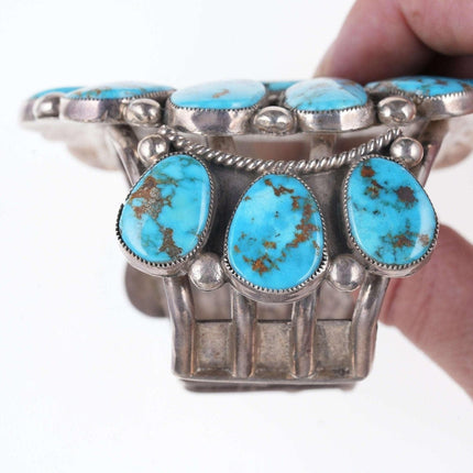 Huge 7.25" Robert and Bernice Leekya Sterling/turquoise cuff bracelet - Estate Fresh Austin