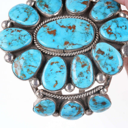 Huge 7.25" Robert and Bernice Leekya Sterling/turquoise cuff bracelet - Estate Fresh Austin