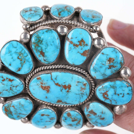 Huge 7.25" Robert and Bernice Leekya Sterling/turquoise cuff bracelet - Estate Fresh Austin