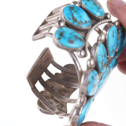 Huge 7.25" Robert and Bernice Leekya Sterling/turquoise cuff bracelet - Estate Fresh Austin