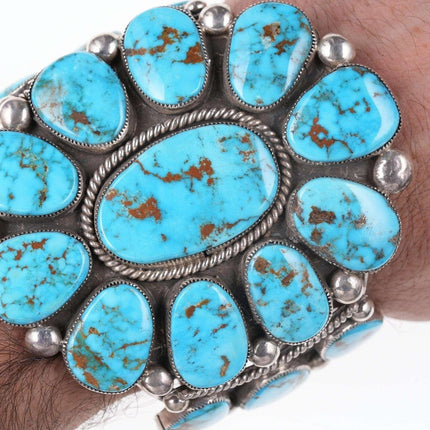 Huge 7.25" Robert and Bernice Leekya Sterling/turquoise cuff bracelet - Estate Fresh Austin