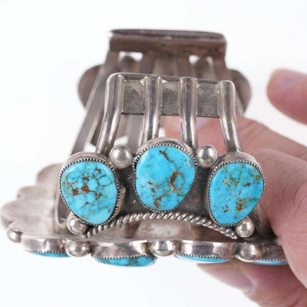 Huge 7.25" Robert and Bernice Leekya Sterling/turquoise cuff bracelet - Estate Fresh Austin