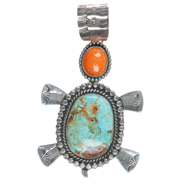 Huge Adam Fierro Mestizo sterling, turquoise, spiny oyster turtle pendant - Estate Fresh Austin