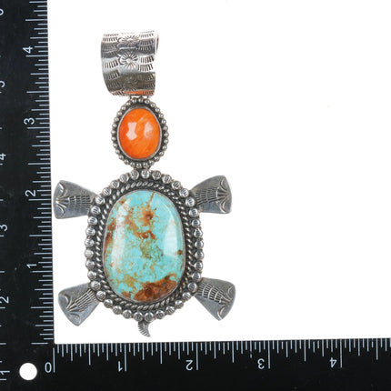Huge Adam Fierro Mestizo sterling, turquoise, spiny oyster turtle pendant - Estate Fresh Austin