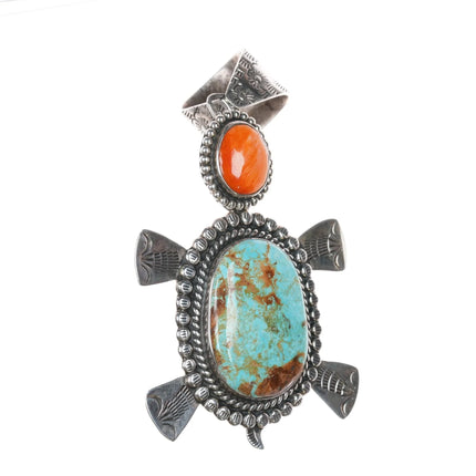 Huge Adam Fierro Mestizo sterling, turquoise, spiny oyster turtle pendant - Estate Fresh Austin