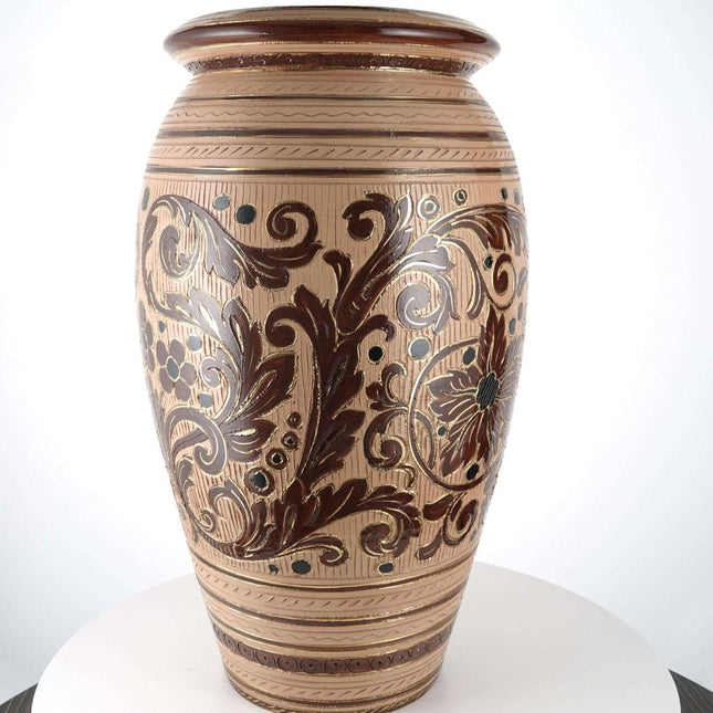 Huge Antique Deruta Umbrella Stand/Floor Vase with Unusual Incised Decoration - Estate Fresh Austin