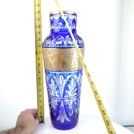 Huge Antique French/Bohemian Cobalt Cut to clear Heavy gold Vase - Estate Fresh Austin