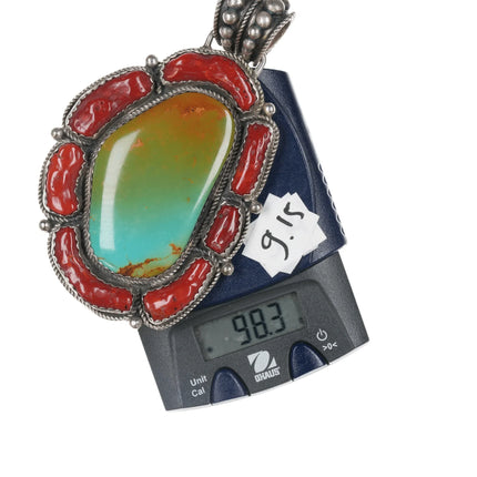 Huge Ashley Navajo sterling turquoise, and coral pendant - Estate Fresh Austin