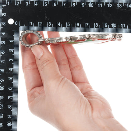 Huge Ashley Navajo sterling turquoise, and coral pendant - Estate Fresh Austin