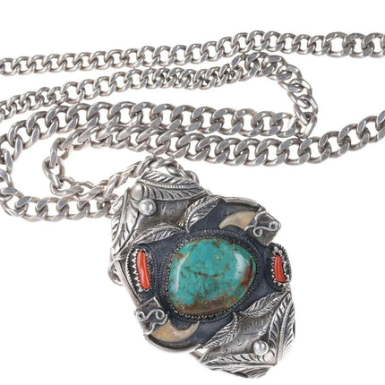Huge Beastly Native American Sterling turquoise/coral pendant/necklace - Estate Fresh Austin