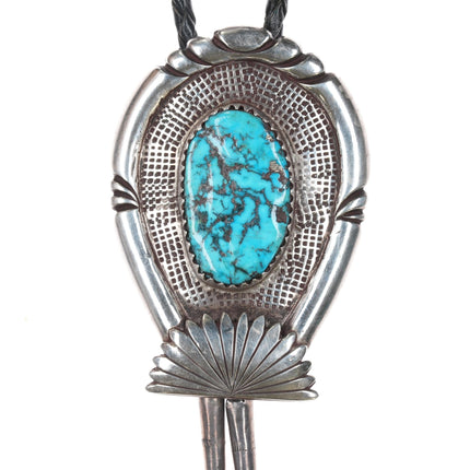 Huge c1960 c - 31 Robert and Bernice Leekya bolo tie sterling/turquoise - Estate Fresh Austin