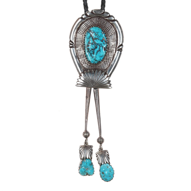 Huge c1960 c - 31 Robert and Bernice Leekya bolo tie sterling/turquoise - Estate Fresh Austin