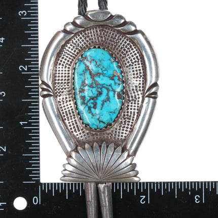 Huge c1960 c - 31 Robert and Bernice Leekya bolo tie sterling/turquoise - Estate Fresh Austin