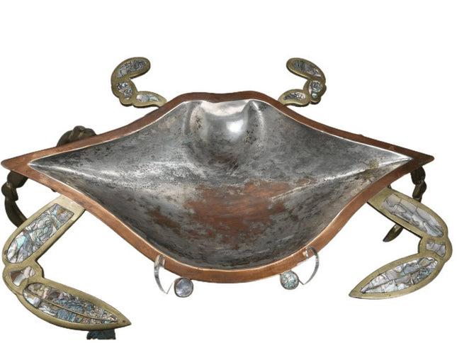 Huge c1960 Metales Casados Mixed Metals/ Abalone Crab Centerpiece Serving Dish - Estate Fresh Austin