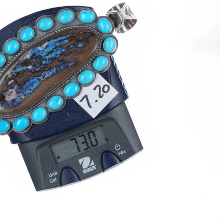 Huge Calvin Delgarito Navajo sterling Boulder Opal turquoise cluster pendant - Estate Fresh Austin