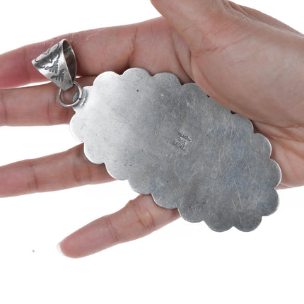 Huge Calvin Delgarito Navajo sterling Boulder Opal turquoise cluster pendant - Estate Fresh Austin